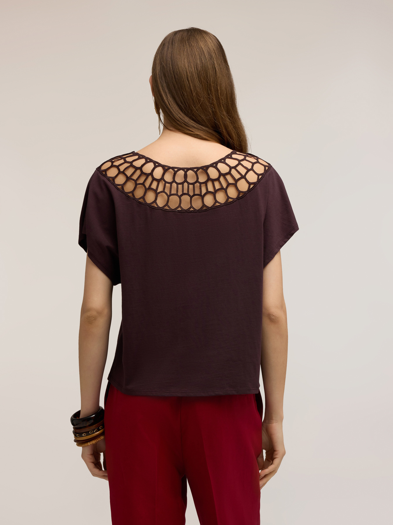 T-shirt in jersey con lavorazione effetto pizzo image number 1