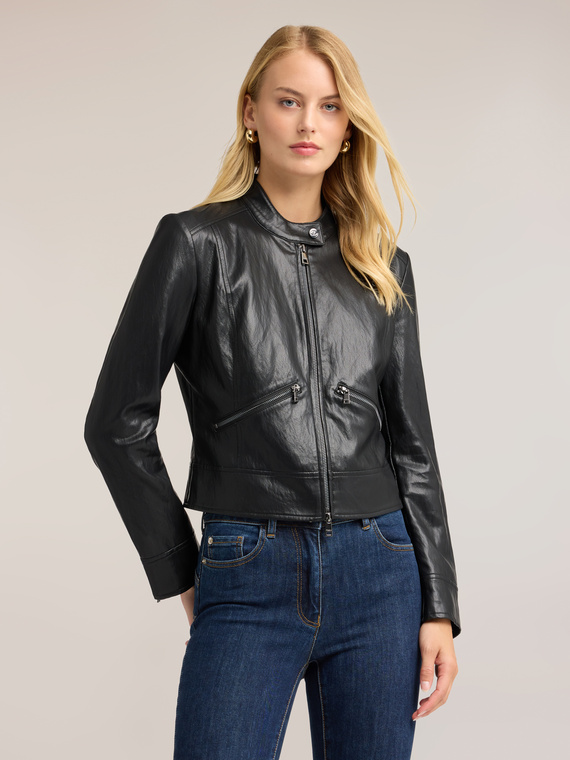 Giacca biker con collo alla coreana