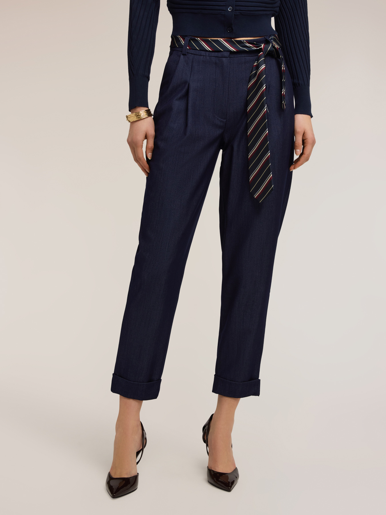 Pantaloni carota in chambray image number 0