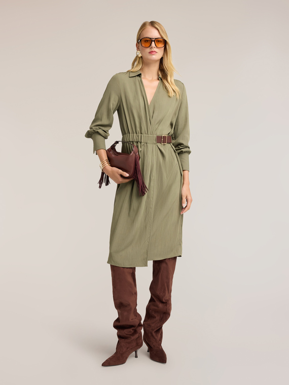 Vestito chemisier in twill drappeggiato
