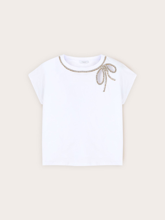 T-shirt con fiocco di strass