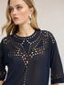 Blusa in georgette con ricami ajour&eacute; image number 3