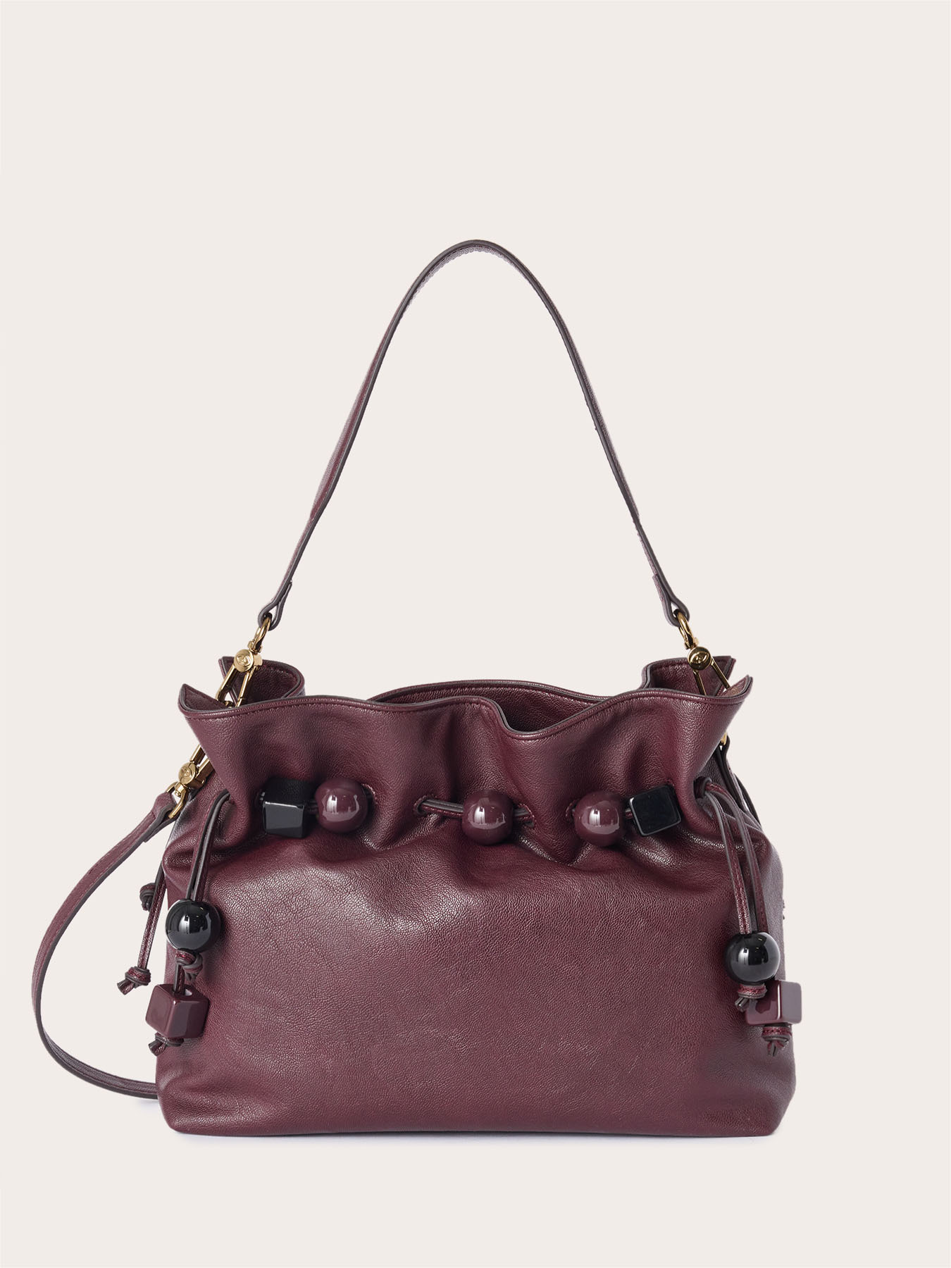 Borsa secchiello con coulisse e perle image number 1