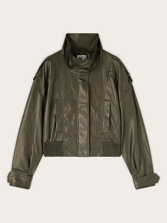 Giubbotto bomber corto crinkle con collo alto