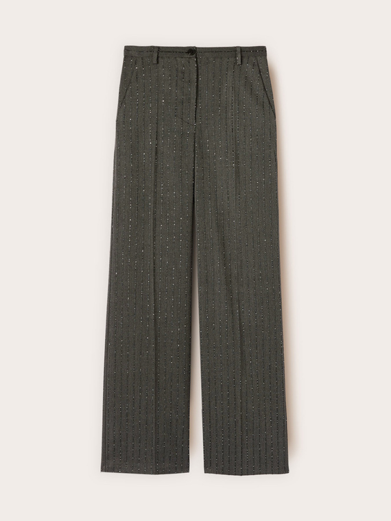 Pantaloni palazzo gessati con micro paillettes