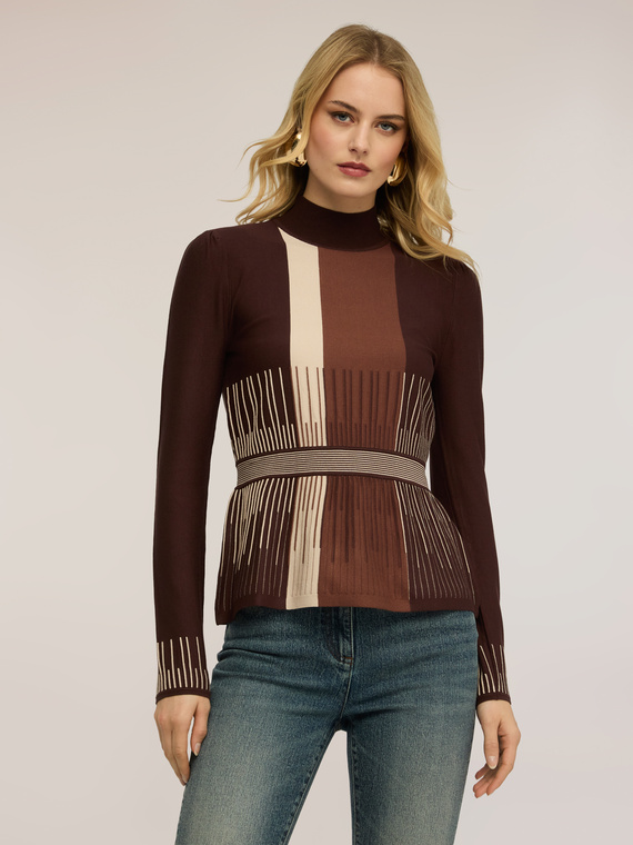 Maglia dolcevita a righe taglio peplo