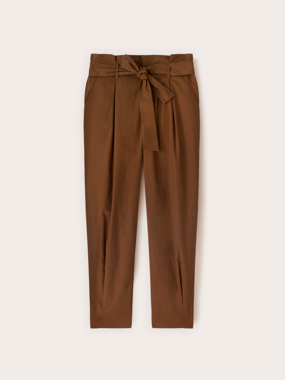 Pantaloni in popeline con vita paper-bag