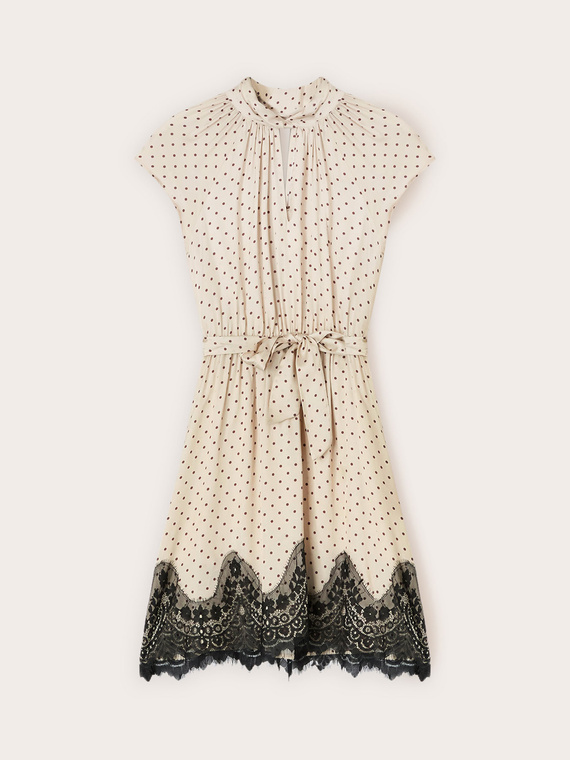 Vestito in raso a pois con pizzo