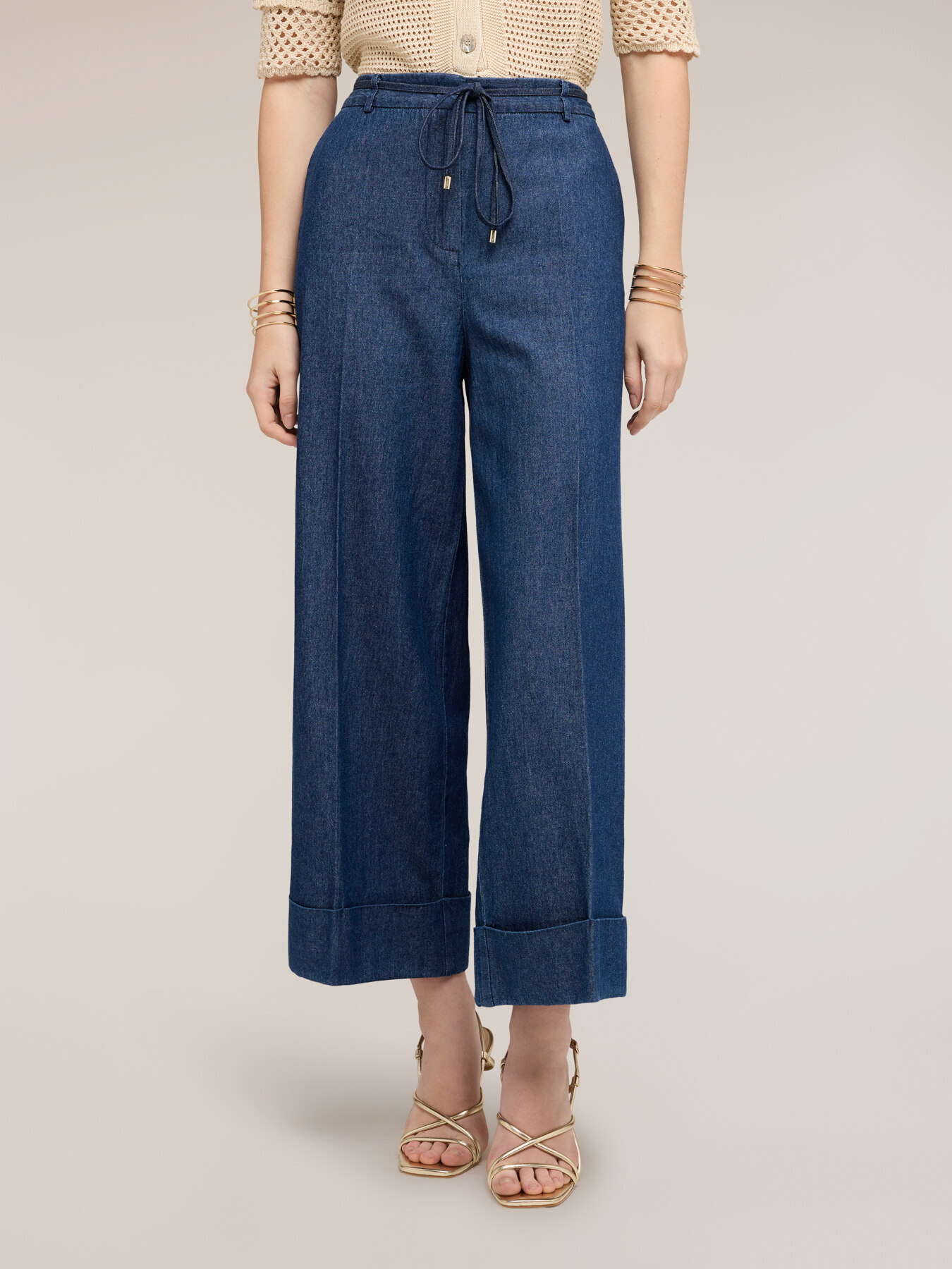Jeans cropped palazzo con coulisse image number 0