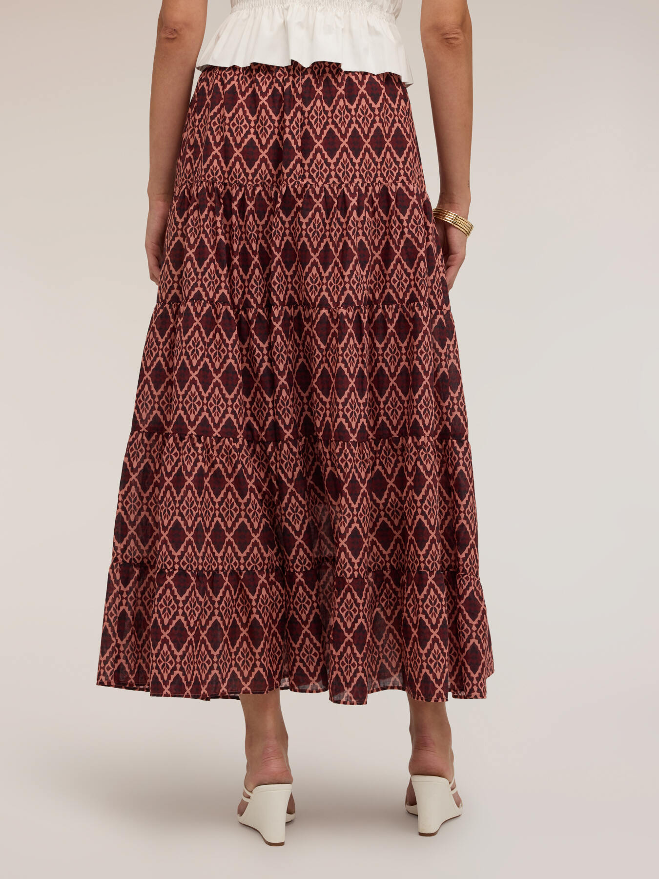 Gonna svasata maxi in voile con stampa geometrica image number 1