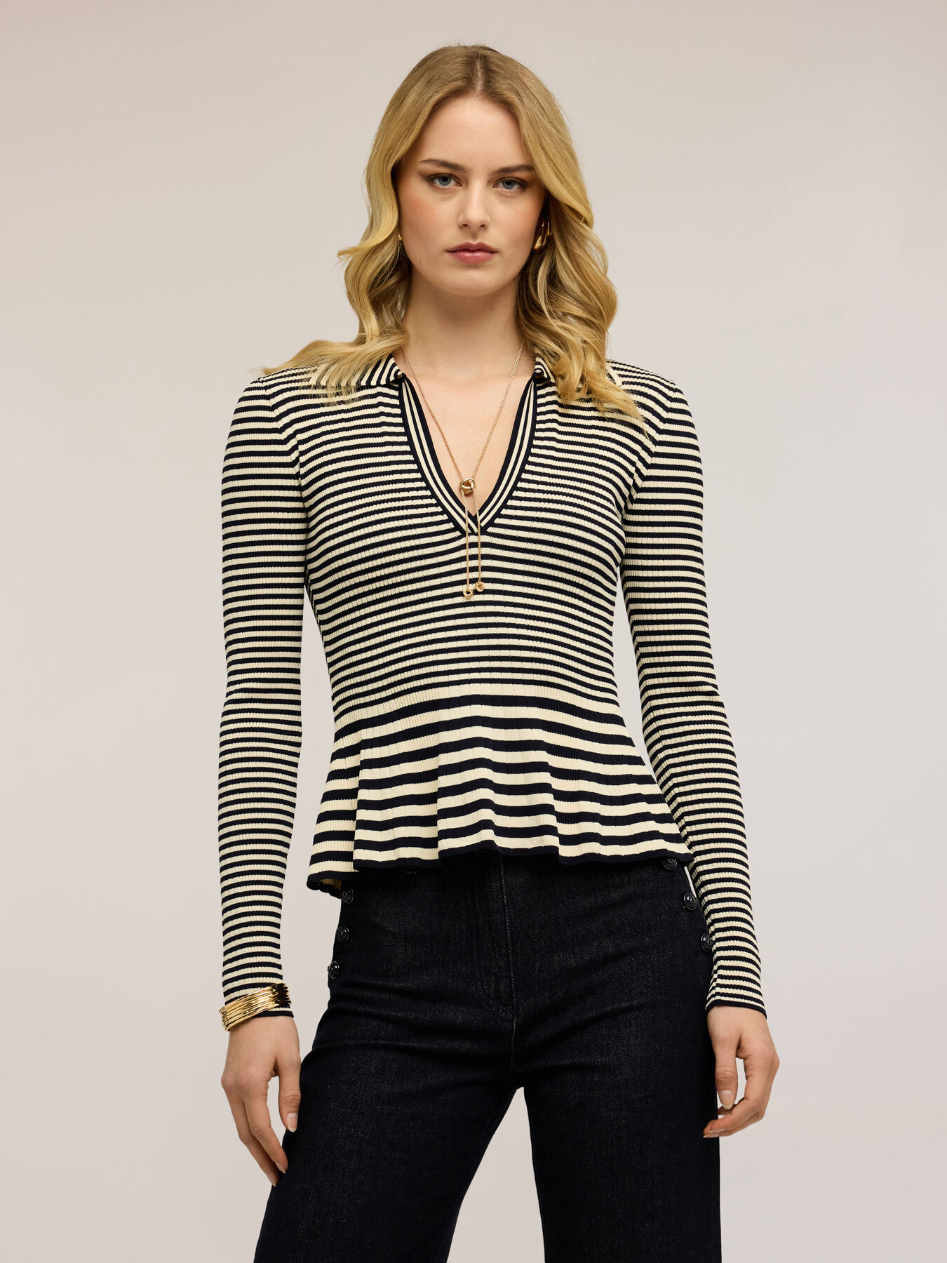 Maglia a righe con peplo image number 0