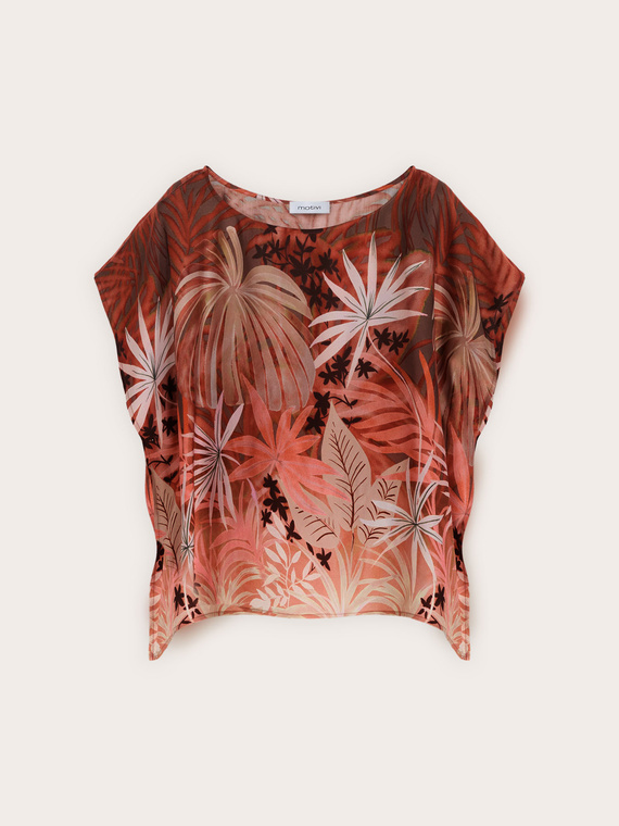 Blusa kimono in raso con stampa