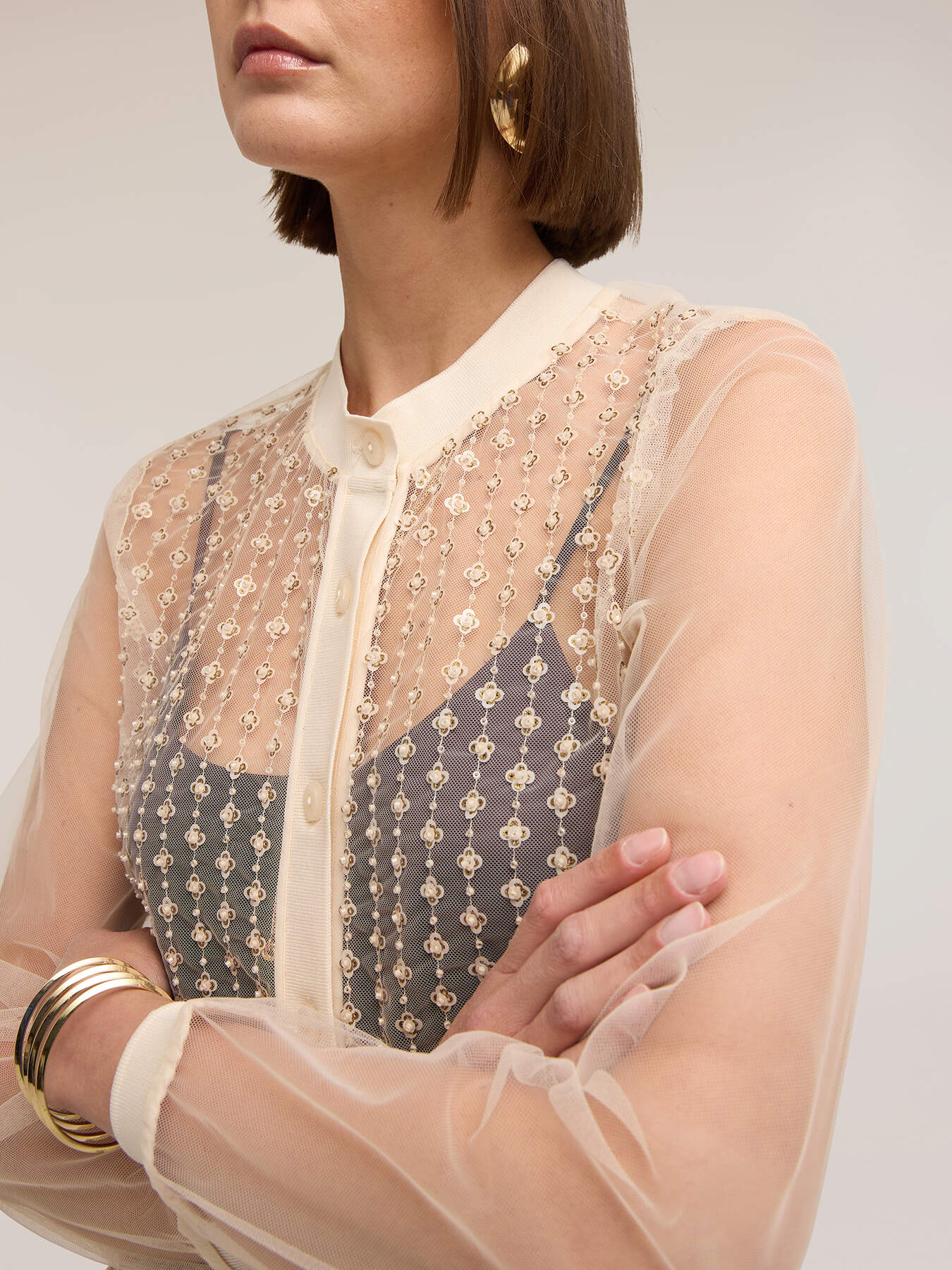 Camicia in tulle con ricamo gioiello image number 3
