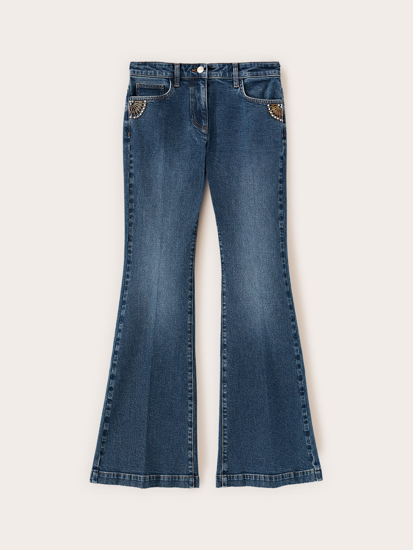Jeans flare con dettaglio gioiello image number 4