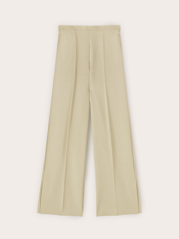 Pantaloni palazzo in punto milano gessato con spacco
