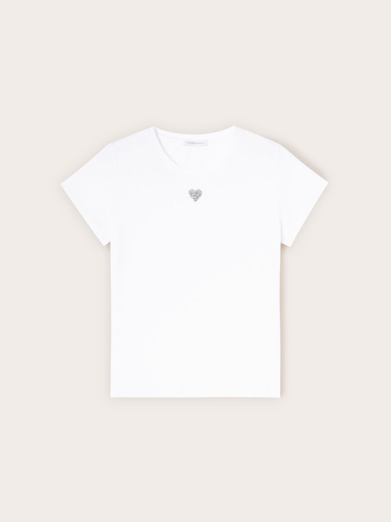 T-shirt in jersey con cuore in paillettes