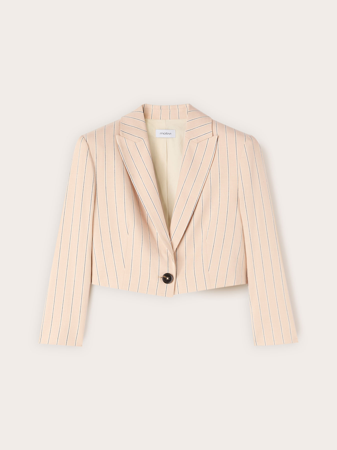 Blazer spencer in misto lino a righe image number 4