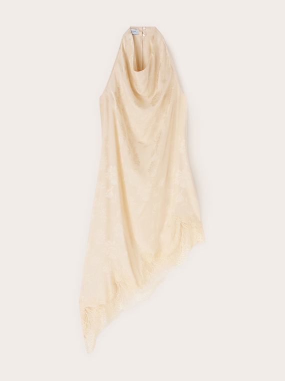Vestito asimmetrico in raso con drappeggio