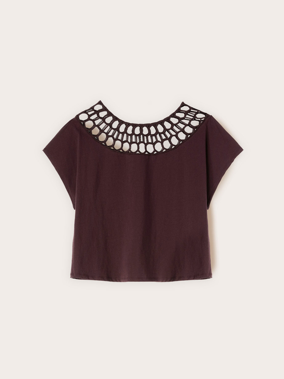 T-shirt in jersey con lavorazione effetto pizzo