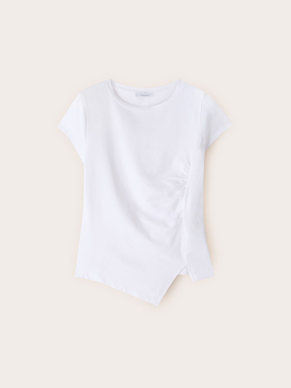 T-shirt con drappeggio laterale asimmetrico