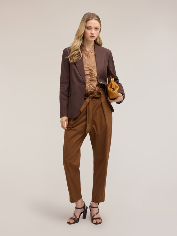 Pantaloni in popeline con vita paper-bag