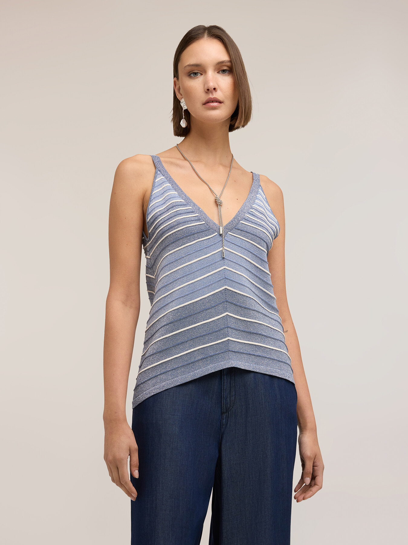 Top in maglia a righe in misto lurex image number 0