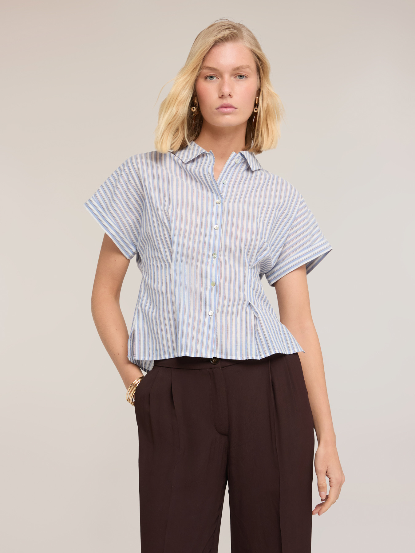 Camicia in mussola a righe lurex image number 0