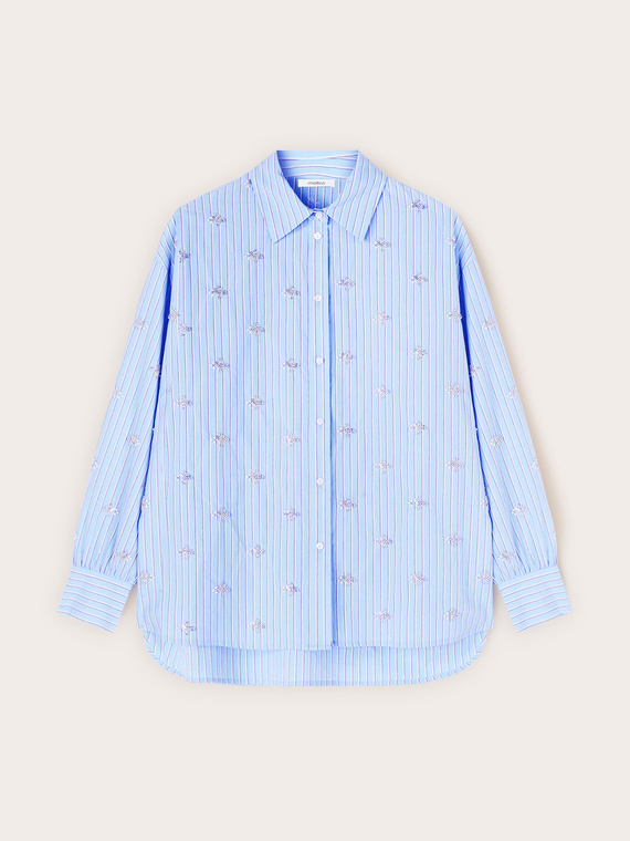 Camicia oversize a righe con ricami di perline