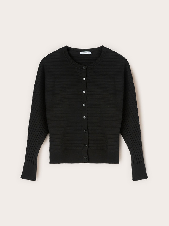 Cardigan in maglia a coste orizzontali