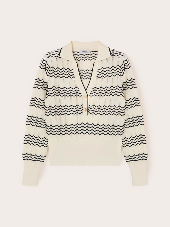 Polo in maglia fine a righe chevron