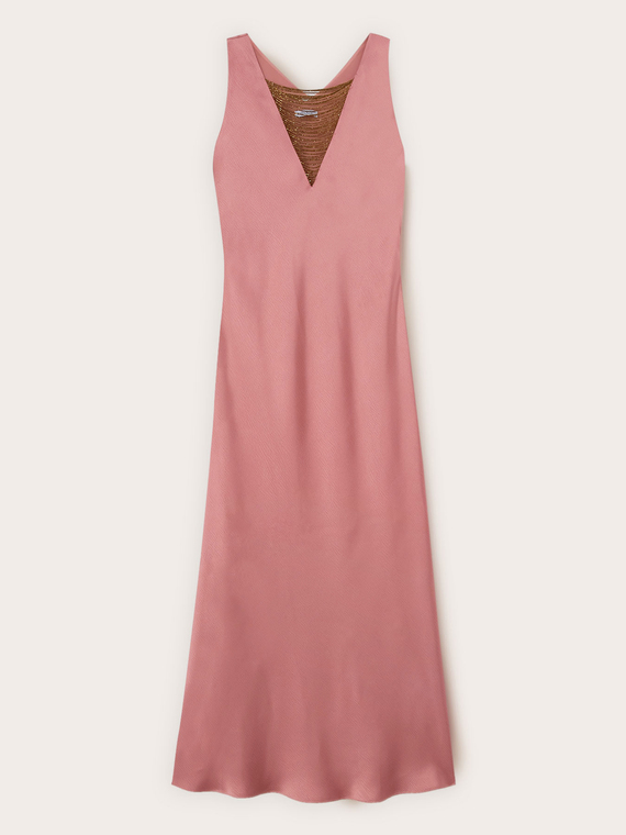 Vestito lungo in raso con dettaglio di catenine