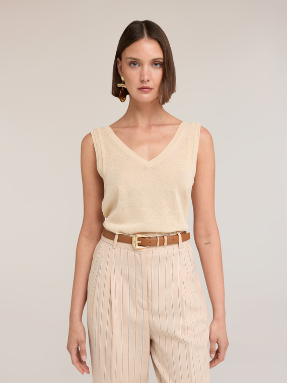 Top in maglia misto lino