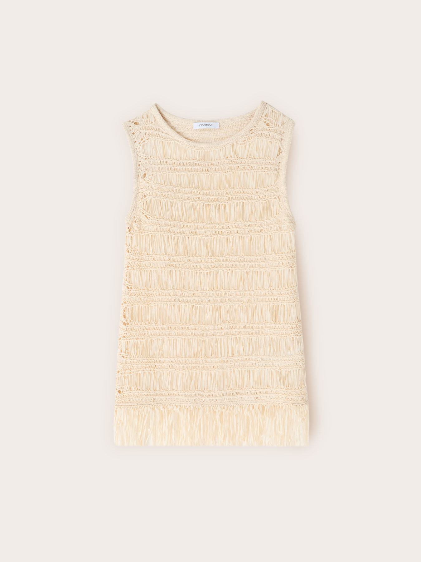 Top in maglia macram&eacute; con frange image number 4