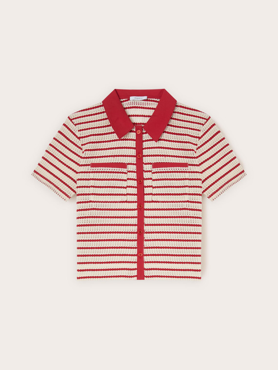 T-shirt a righe con colletto a contrasto