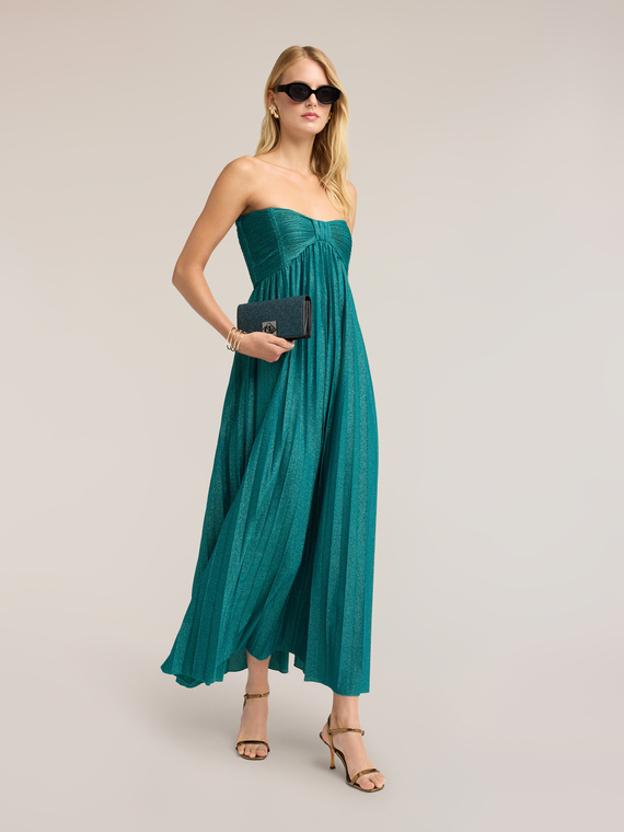 Vestito lungo pliss&eacute; in jersey lurex