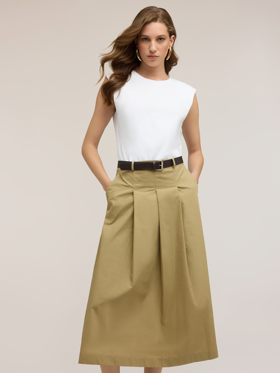 Vestito midi con cintura e gonna in popeline