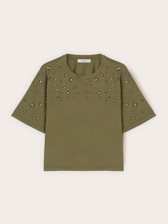 T-shirt con applicazioni gioiello di pietre