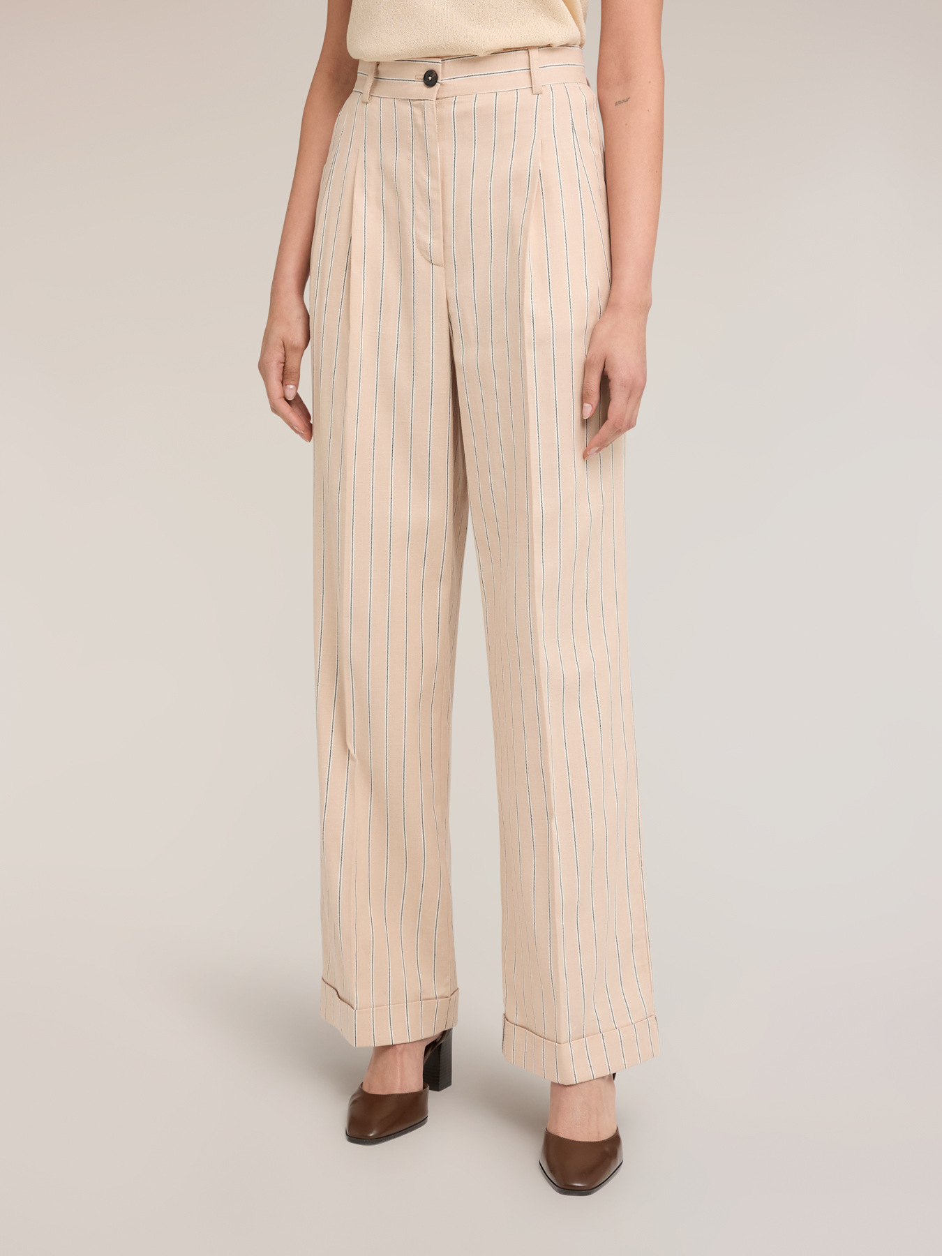 Pantaloni palazzo in misto lino a righe image number 0
