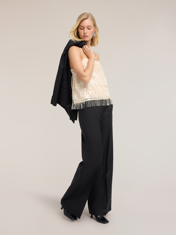 Top in tulle con frange