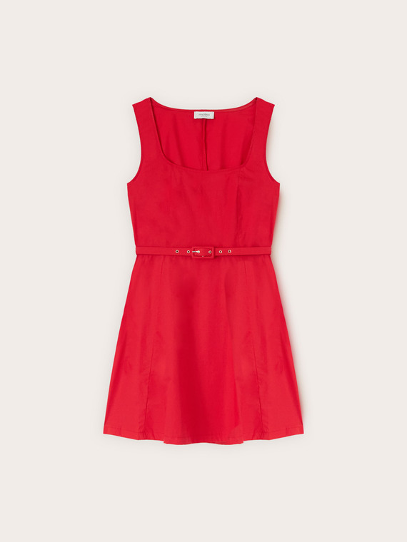 Vestito corto in cotone con cintura
