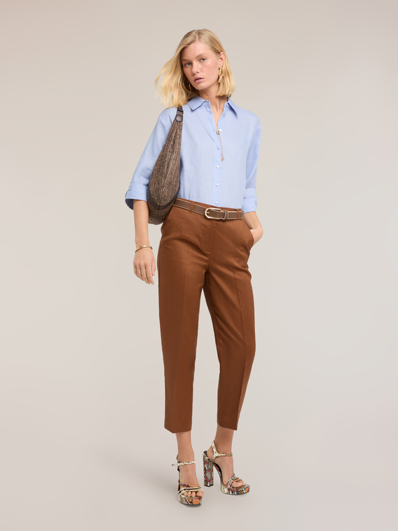 Pantaloni regular in misto lino