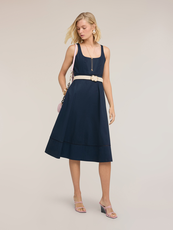 Vestito flare in popeline con ajour&eacute;