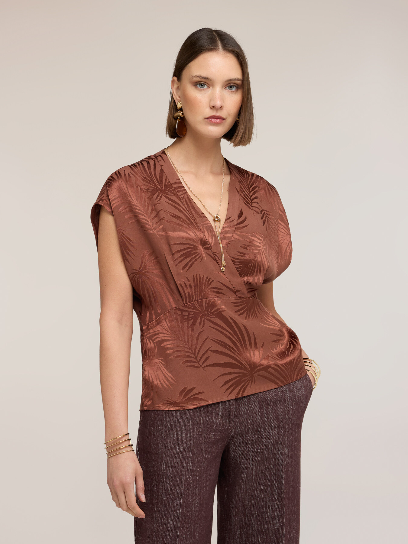 Blusa kimono in raso jacquard image number 2