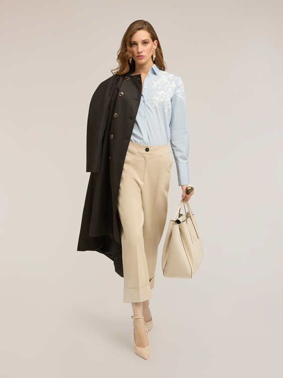 Pantaloni wide in tessuto tecnico misto cotone