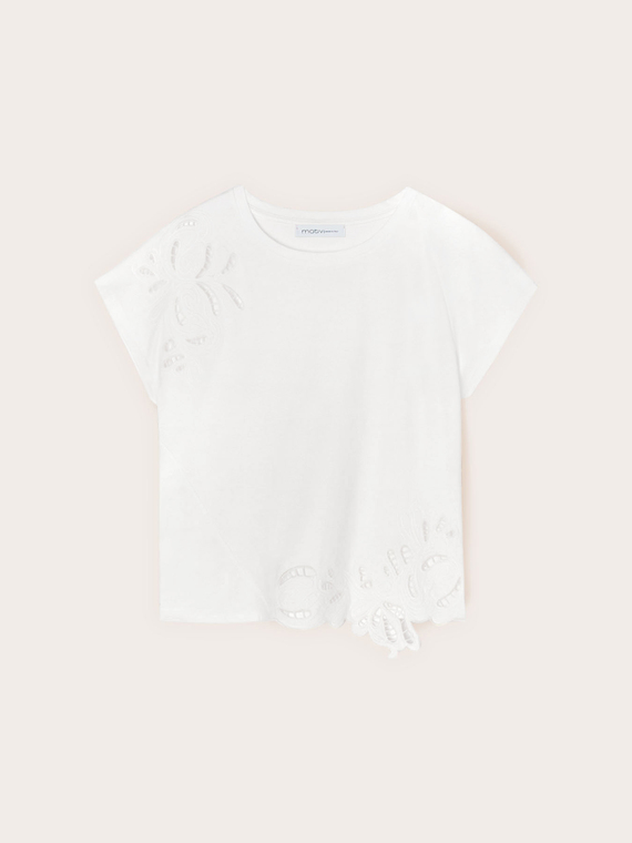 T-shirt in jersey con ricami sangallo