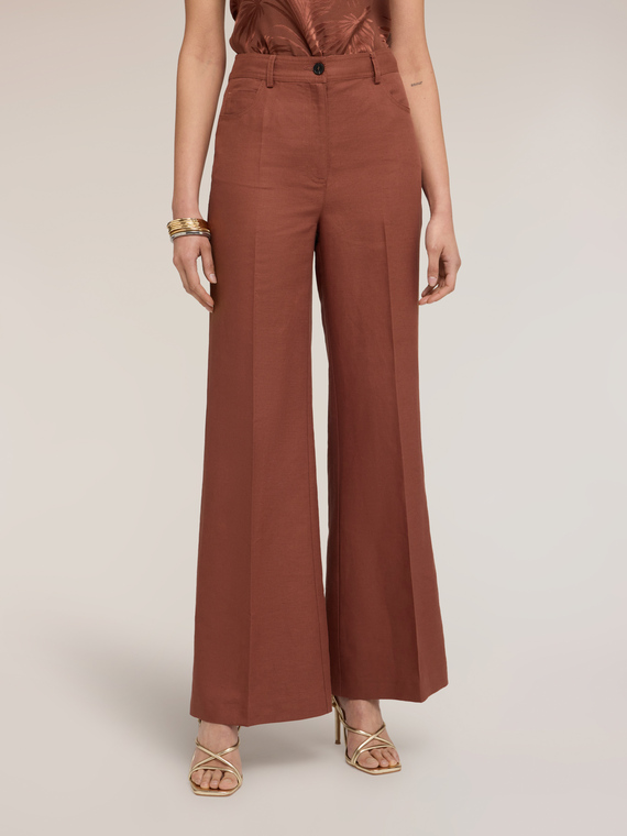 Pantaloni flare in misto lino