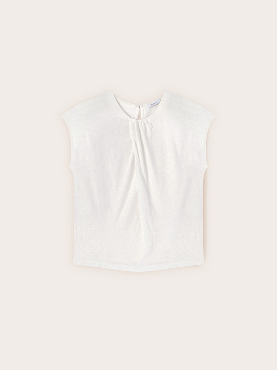 T-shirt in misto lino con drappeggio