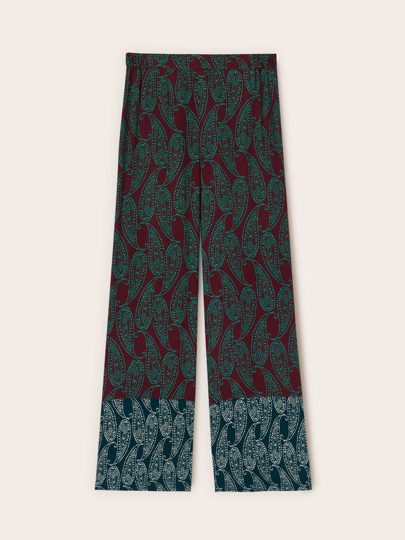 Pantaloni palazzo in raso fantasia cashmere image number 4