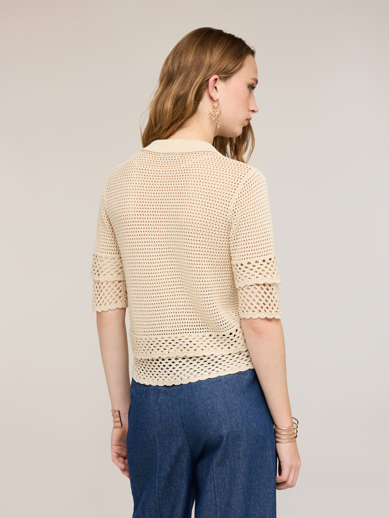 Cardigan traforato in maglia fine image number 1