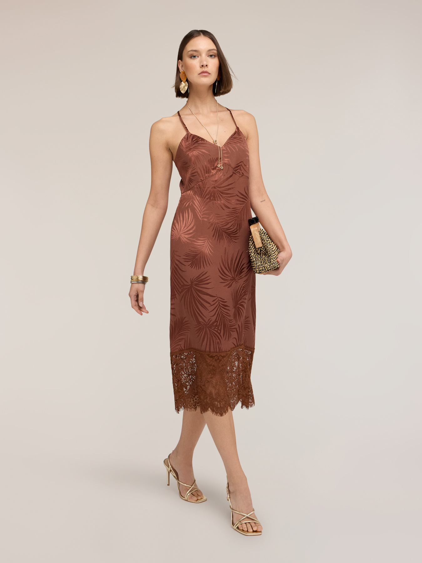 Vestito tubino in raso jacquard con pizzo image number 0
